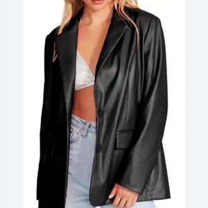 Endless Rose Faux Leather Blazer Black Oversized Jacket Lined Sz M NEW